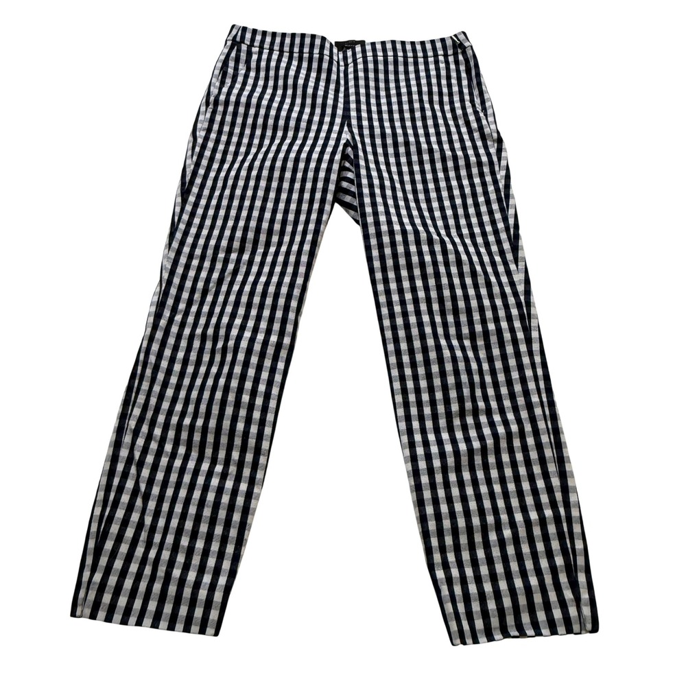 J.Crew Pencil Ankle Pants Wms 6 Navy White Gingham Check Side‎ Zip Slim Trousers